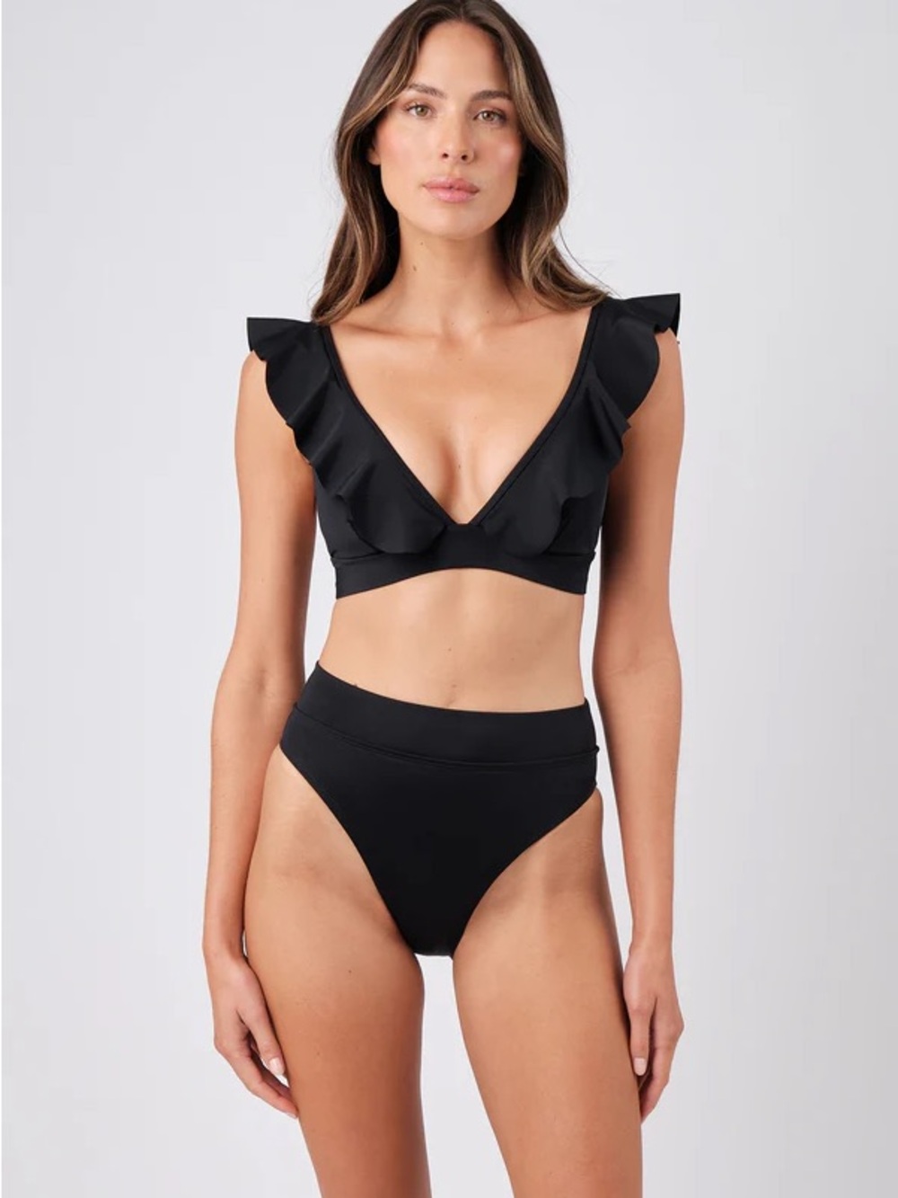 Aerie Black Ruffle V-Neck Bikini Top